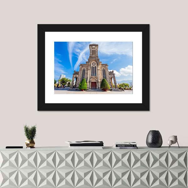 Nha Trang Cathedral Canvas Wall Art-1 Piece-Framed Print-20" x 16"-Tiaracle