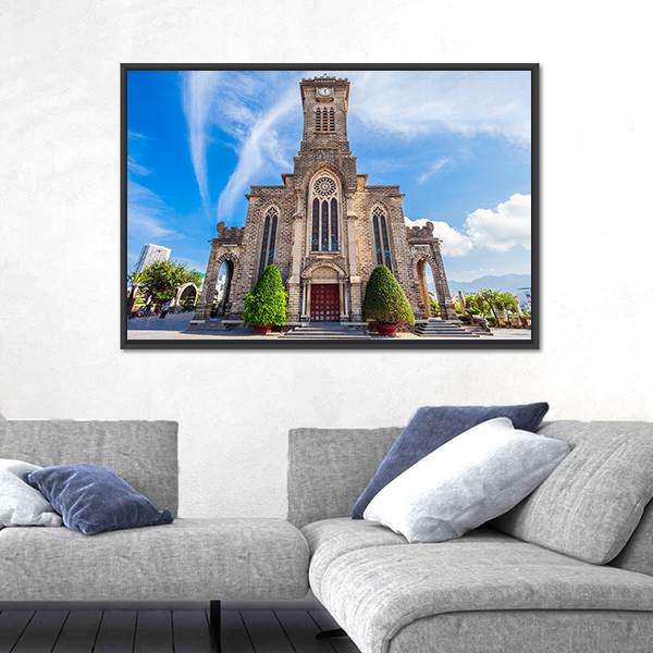 Nha Trang Cathedral Canvas Wall Art-3 Horizontal-Gallery Wrap-25" x 16"-Tiaracle