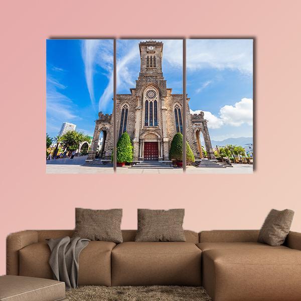 Nha Trang Cathedral Canvas Wall Art-3 Horizontal-Gallery Wrap-37" x 24"-Tiaracle