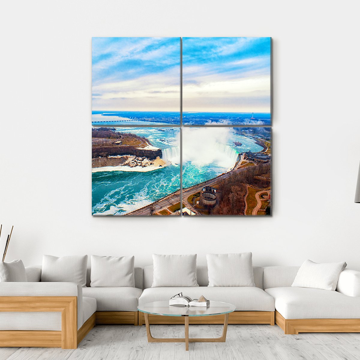 Niagara Falls Between United States Of America Canvas Wall Art-4 Square-Gallery Wrap-17" x 17"-Tiaracle