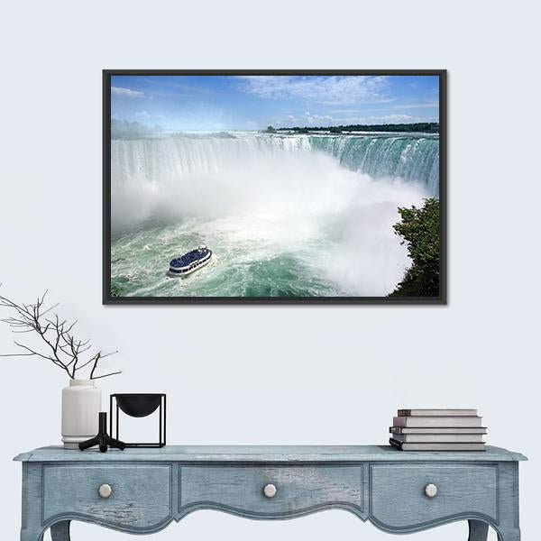 Niagara Falls from the Canadian Side Canvas Wall Art in white, green and blue, framed canvas, product view on a white background