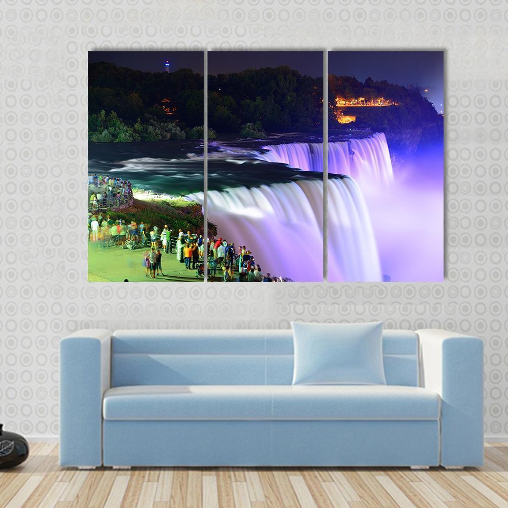 Lights On Niagara Falls Canvas Wall Art-3 Horizontal-Gallery Wrap-37" x 24"-Tiaracle