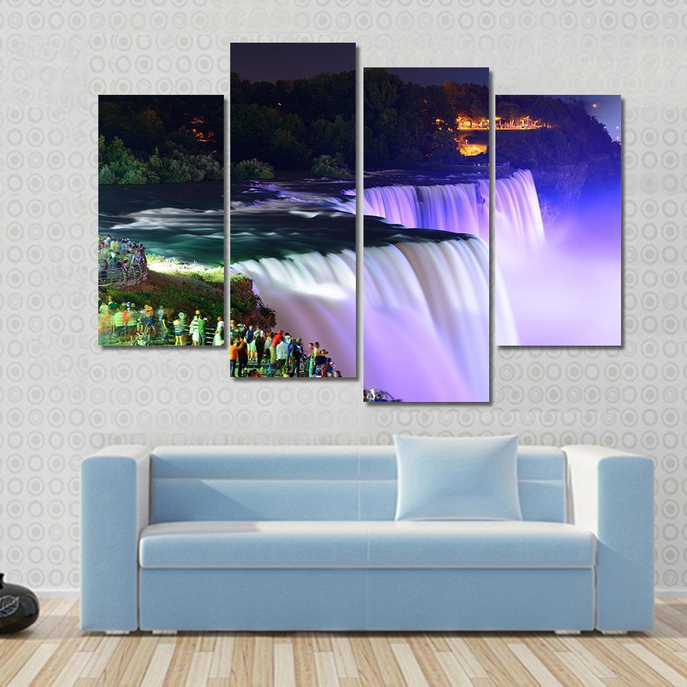 Lights On Niagara Falls Canvas Wall Art-4 Pop-Gallery Wrap-50" x 32"-Tiaracle