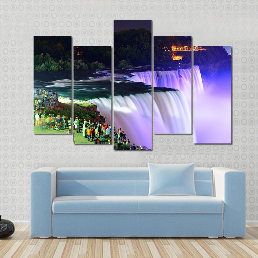 Lights On Niagara Falls Canvas Wall Art-5 Pop-Gallery Wrap-47" x 32"-Tiaracle
