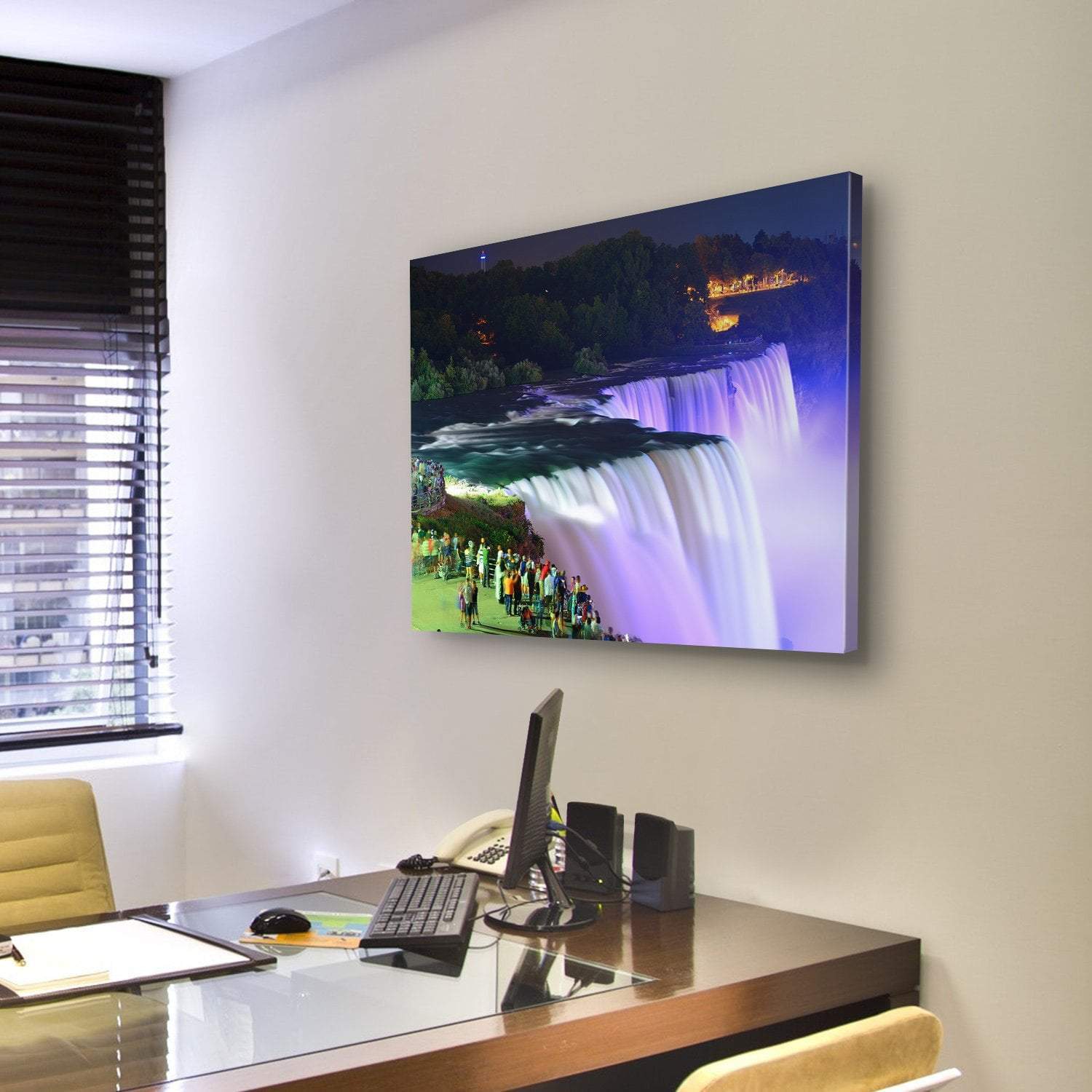 Lights On Niagara Falls Canvas Wall Art-5 Pop-Gallery Wrap-47" x 32"-Tiaracle