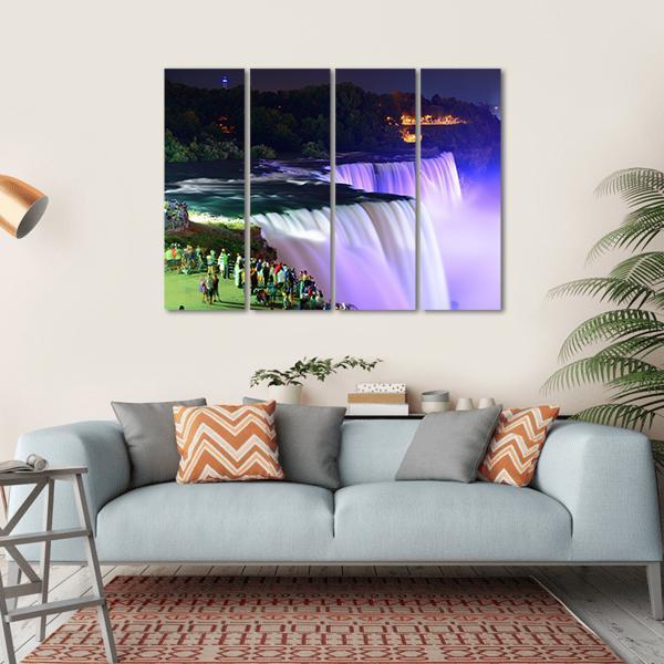 Lights On Niagara Falls Canvas Wall Art-4 Horizontal-Gallery Wrap-34" x 24"-Tiaracle