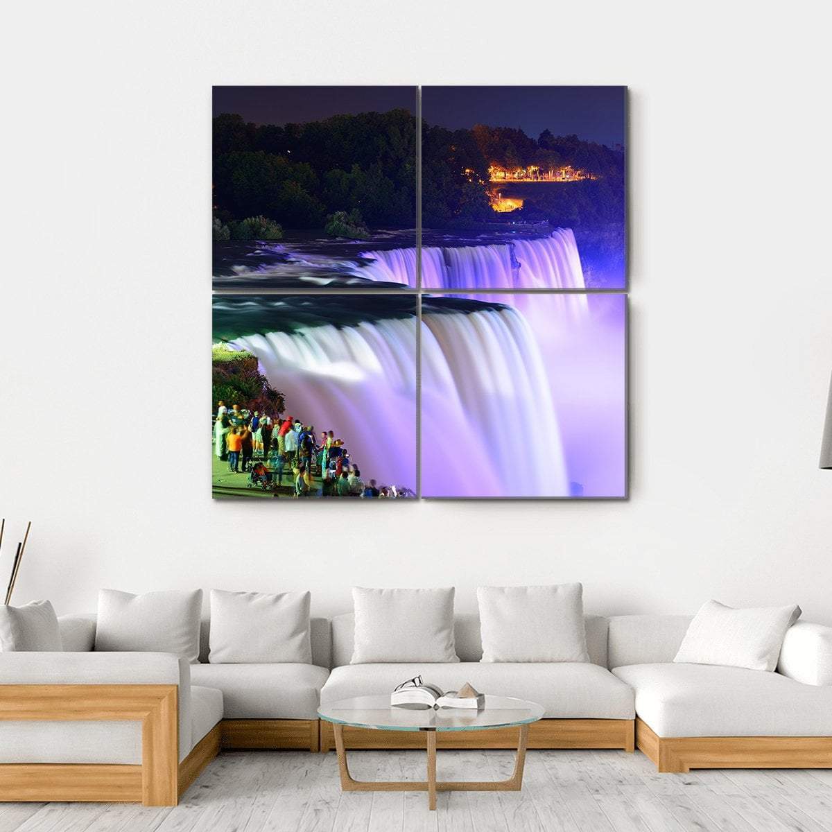 Lights On Niagara Falls Canvas Wall Art-4 Square-Gallery Wrap-17" x 17"-Tiaracle