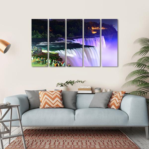 Lights On Niagara Falls Canvas Wall Art-5 Horizontal-Gallery Wrap-22" x 12"-Tiaracle
