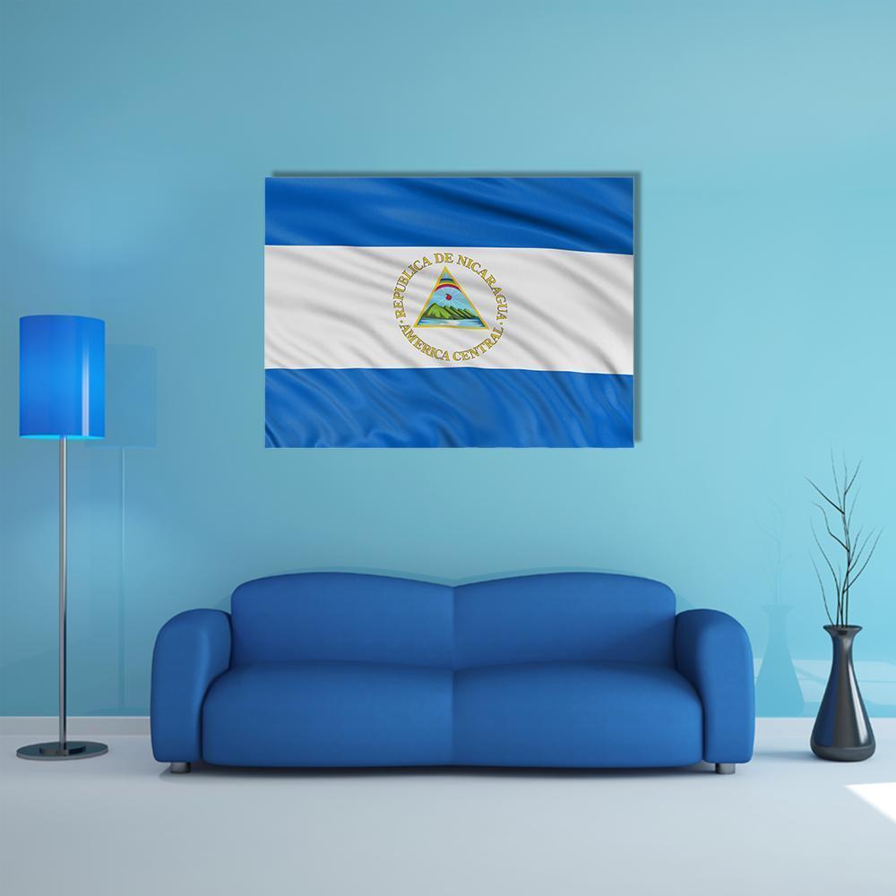 Waving Nicaragua Flag Canvas Wall Art-4 Horizontal-Gallery Wrap-34" x 24"-Tiaracle