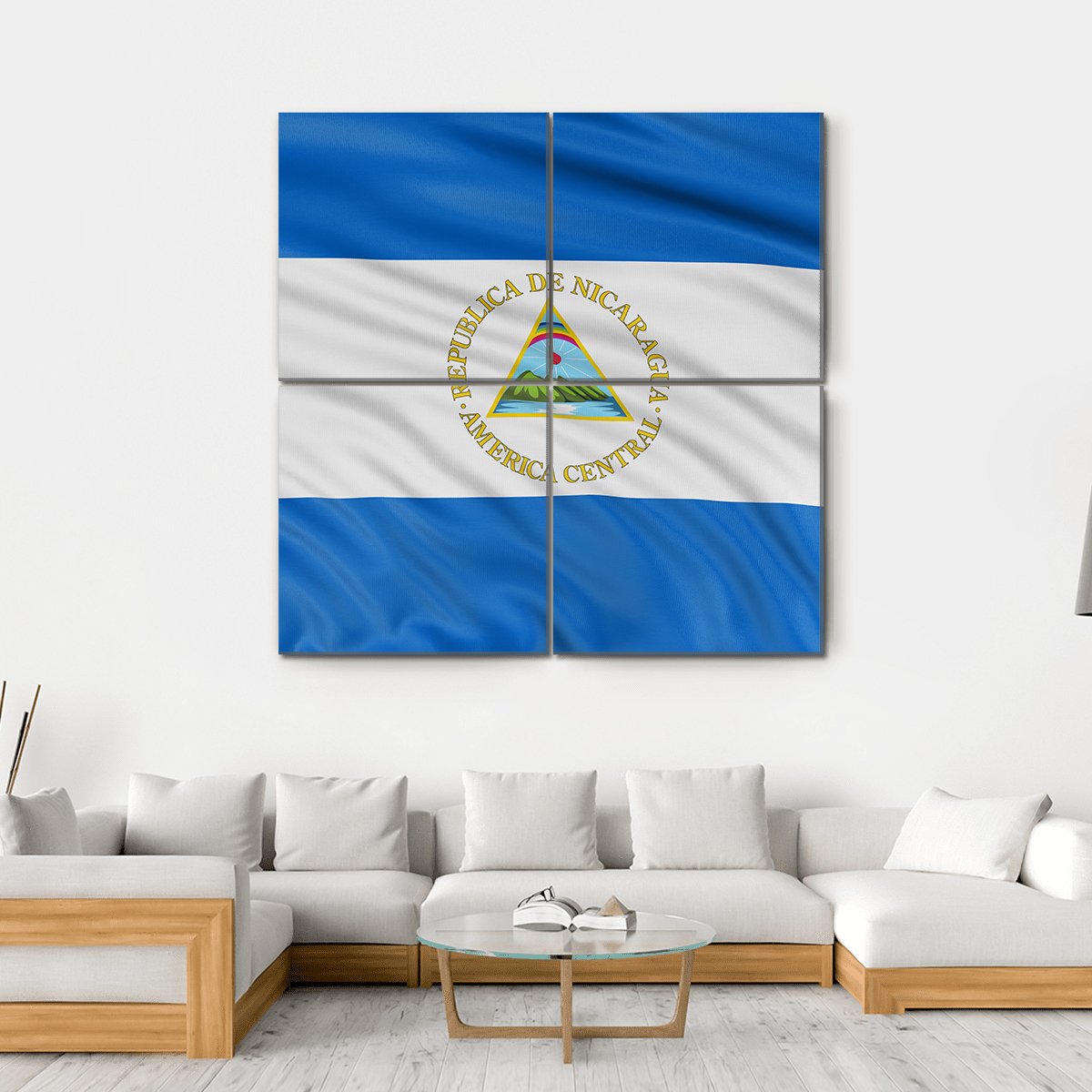 Waving Nicaragua Flag Canvas Wall Art-4 Square-Gallery Wrap-17" x 17"-Tiaracle
