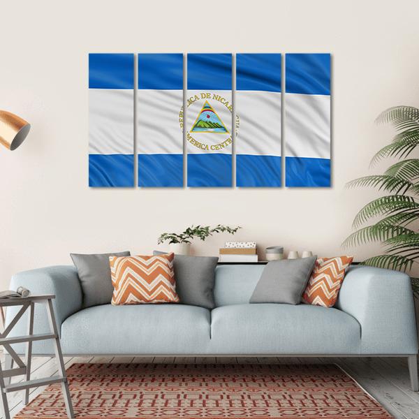 Waving Nicaragua Flag Canvas Wall Art-5 Horizontal-Gallery Wrap-22" x 12"-Tiaracle