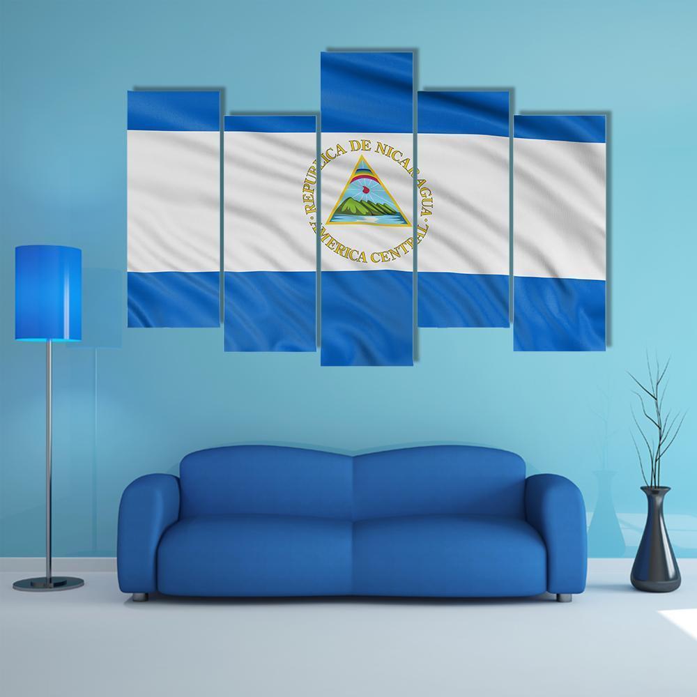 Waving Nicaragua Flag Canvas Wall Art-5 Pop-Gallery Wrap-47" x 32"-Tiaracle