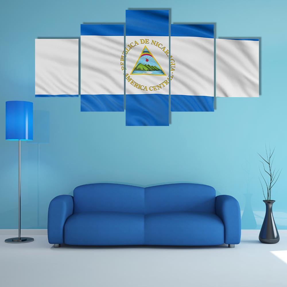 Waving Nicaragua Flag Canvas Wall Art-5 Pop-Gallery Wrap-47" x 32"-Tiaracle