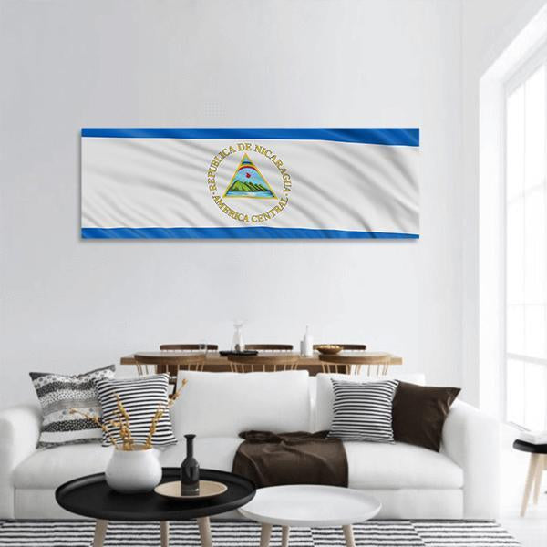Waving Nicaragua Flag Panoramic Canvas Wall Art-1 Piece-36" x 12"-Tiaracle
