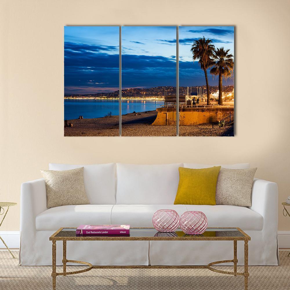 Nice City On French Riviera Canvas Wall Art-3 Horizontal-Gallery Wrap-37" x 24"-Tiaracle