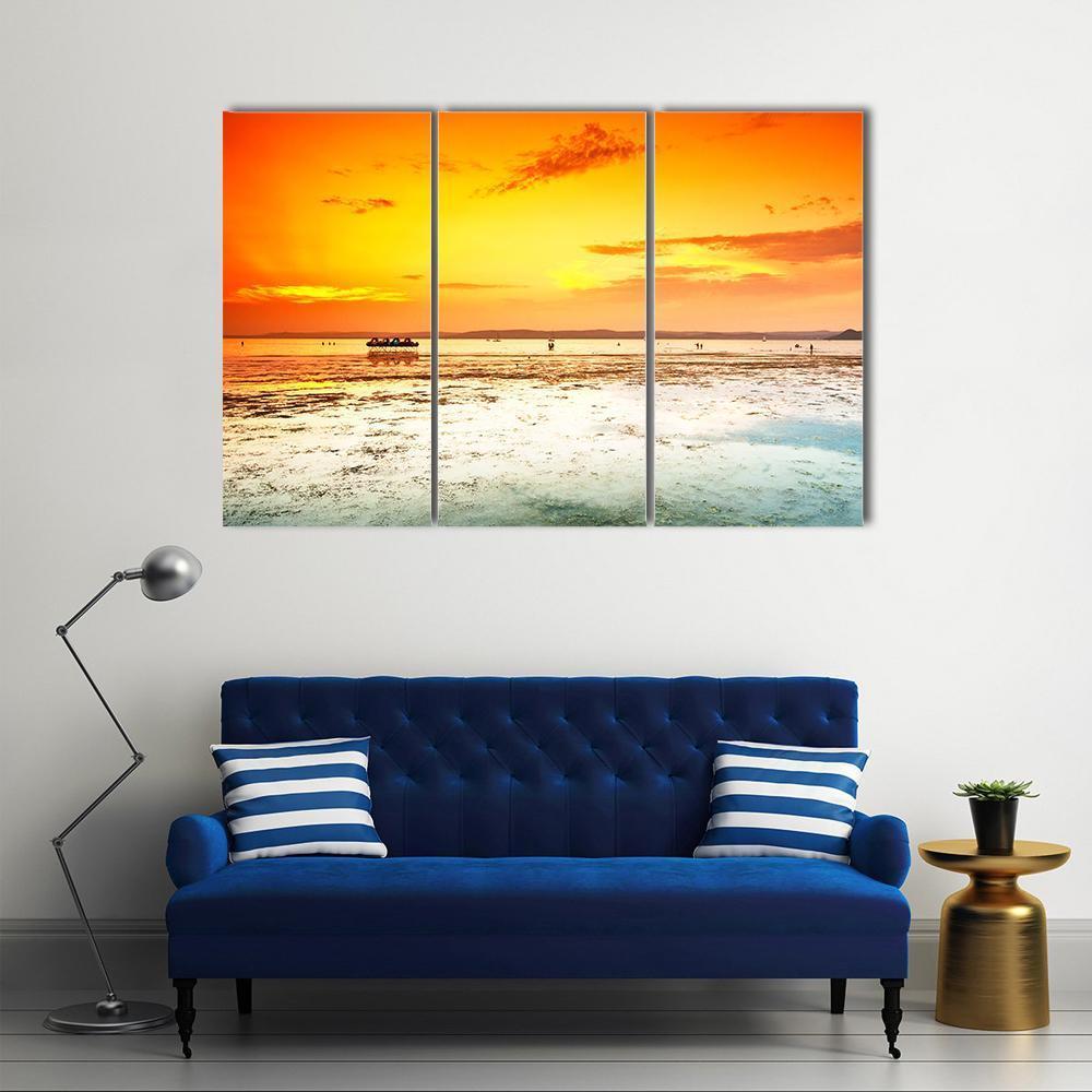 Amazing Sunset On Sea Canvas Wall Art-5 Star-Gallery Wrap-62" x 32"-Tiaracle