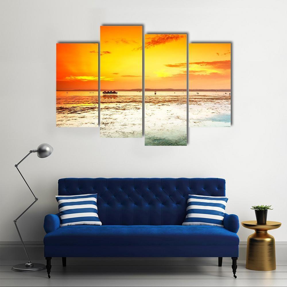Amazing Sunset On Sea Canvas Wall Art-4 Pop-Gallery Wrap-50" x 32"-Tiaracle