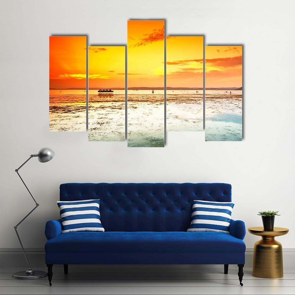 Amazing Sunset On Sea Canvas Wall Art-5 Pop-Gallery Wrap-47" x 32"-Tiaracle