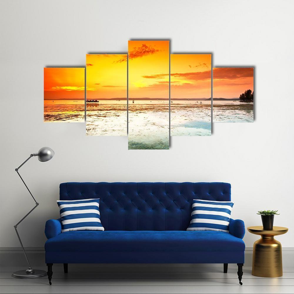 Amazing Sunset On Sea Canvas Wall Art-5 Star-Gallery Wrap-62" x 32"-Tiaracle