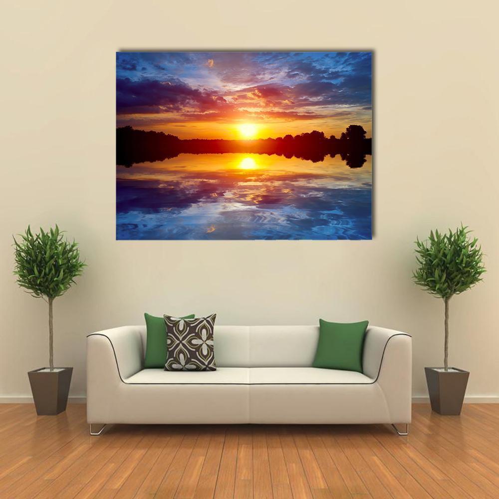 Sunset Scene On Lake Canvas Wall Art-4 Pop-Gallery Wrap-50" x 32"-Tiaracle