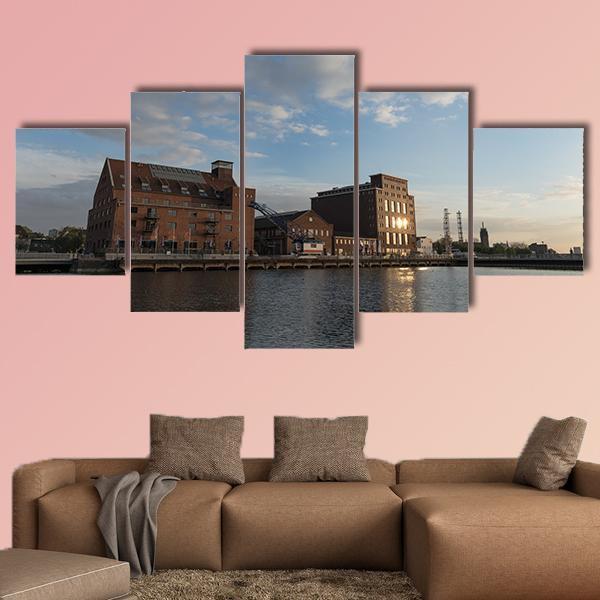 Inner Harbor Duisburg Canvas Wall Art-5 Star-Gallery Wrap-62" x 32"-Tiaracle