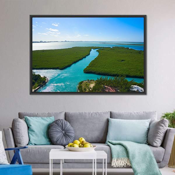Nichupte Lagoon Mexico Canvas Wall Art-1 Piece-Floating Frame-24" x 16"-Tiaracle