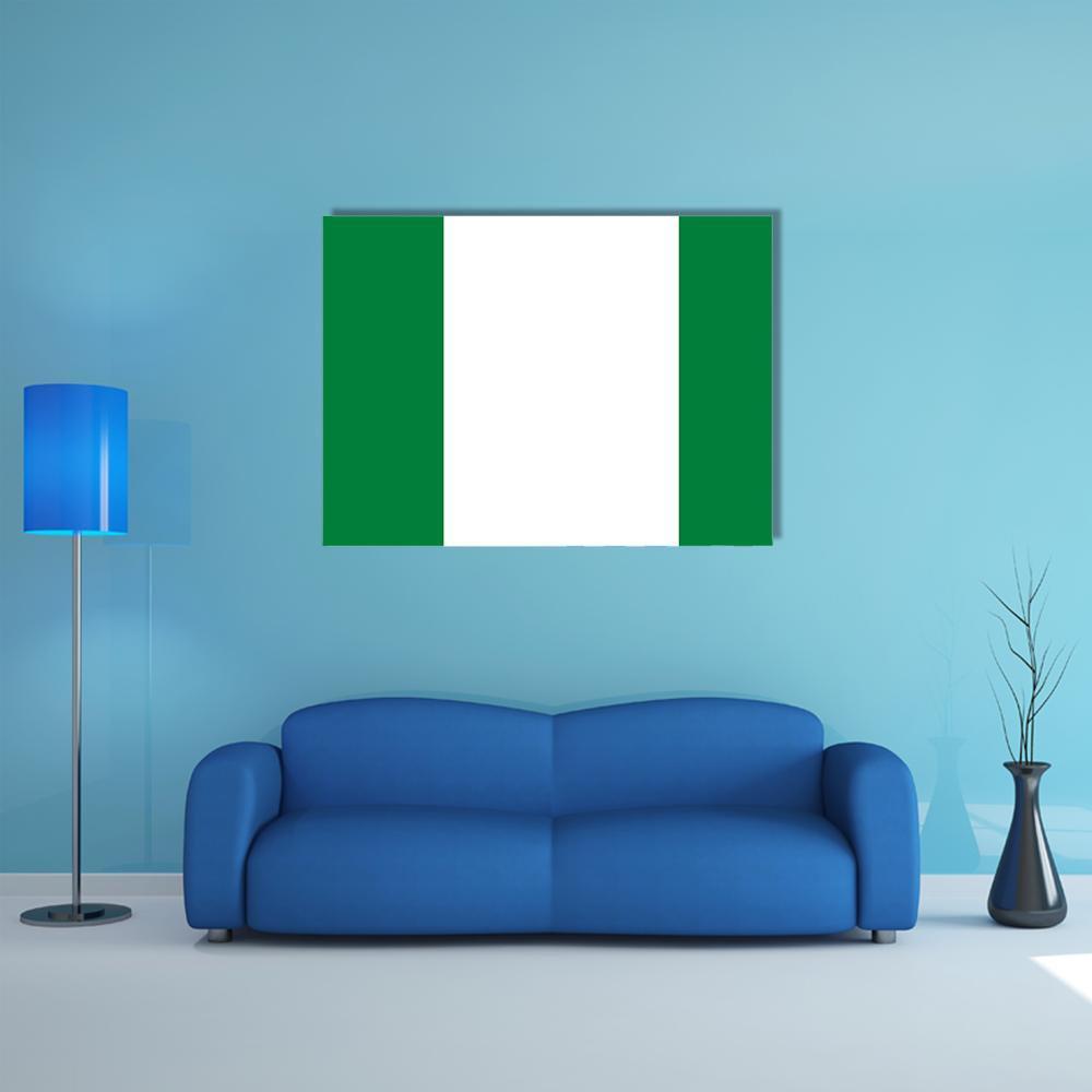 Nigerian Flag Canvas Wall Art in white and green, single panel hung on a wall