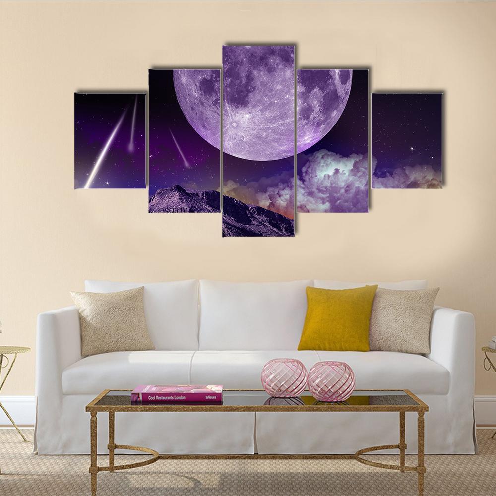Night Abstract Earth Space Canvas Wall Art-5 Star-Gallery Wrap-62" x 32"-Tiaracle