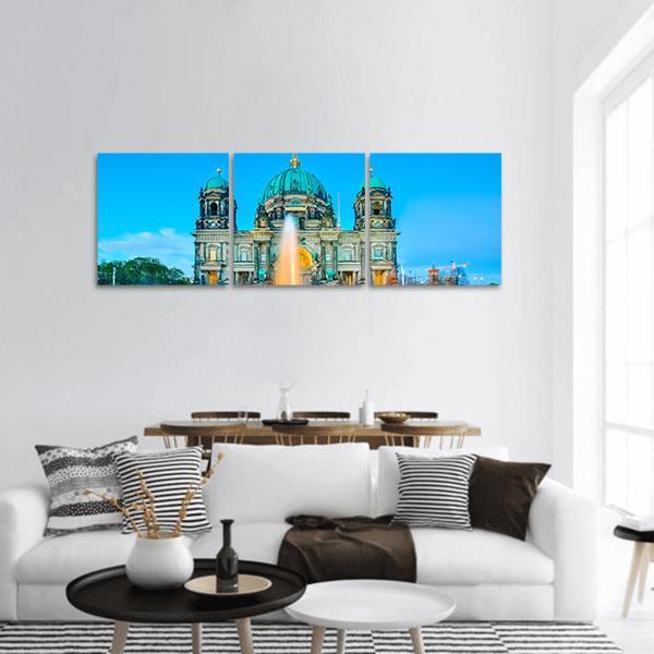 Fountain &amp; Berlin Cathedral Panoramic Canvas Wall Art-3 Piece-25" x 08"-Tiaracle