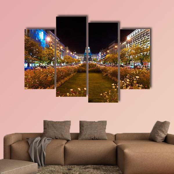 Prague City At Night Canvas Wall Art-4 Pop-Gallery Wrap-50" x 32"-Tiaracle