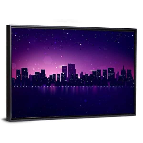 Night City Skyline Canvas Wall Art-3 Horizontal-Gallery Wrap-25&quot; x 16&quot;-Tiaracle