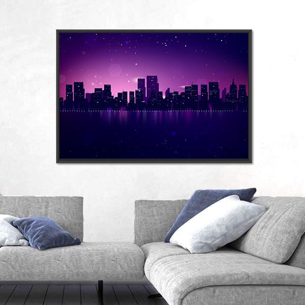 Night City Skyline Canvas Wall Art-3 Horizontal-Gallery Wrap-25&quot; x 16&quot;-Tiaracle