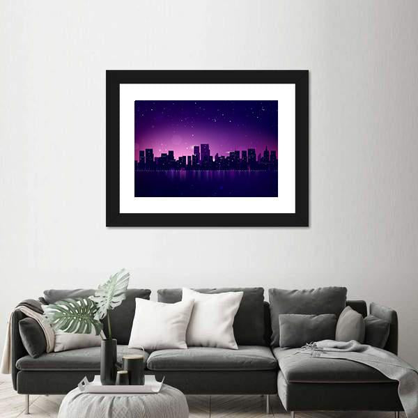 Night City Skyline Canvas Wall Art-3 Horizontal-Gallery Wrap-25&quot; x 16&quot;-Tiaracle