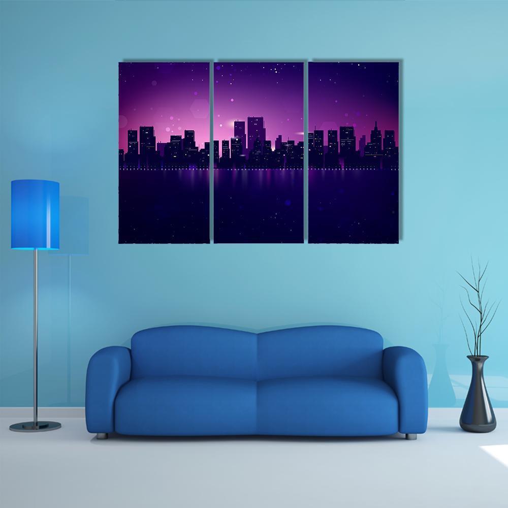 Night City Skyline Canvas Wall Art-5 Pop-Gallery Wrap-47" x 32"-Tiaracle