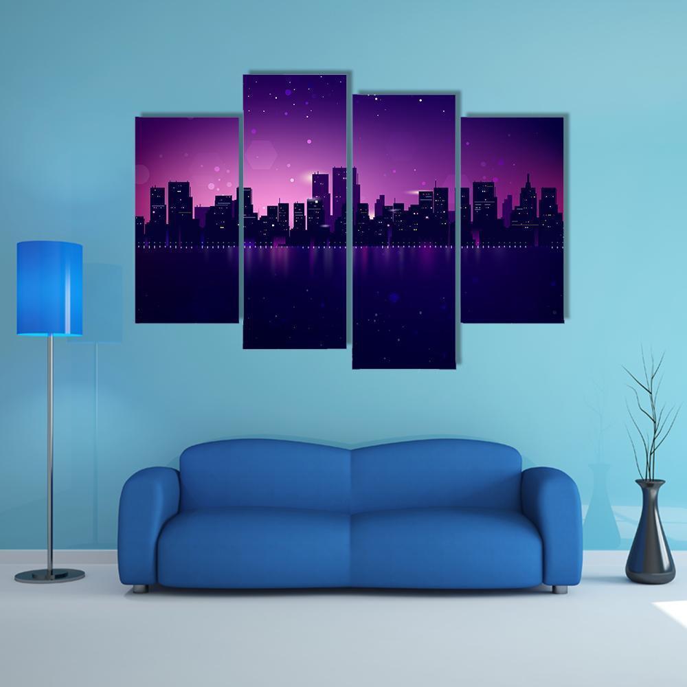 Night City Skyline Canvas Wall Art-4 Pop-Gallery Wrap-50" x 32"-Tiaracle
