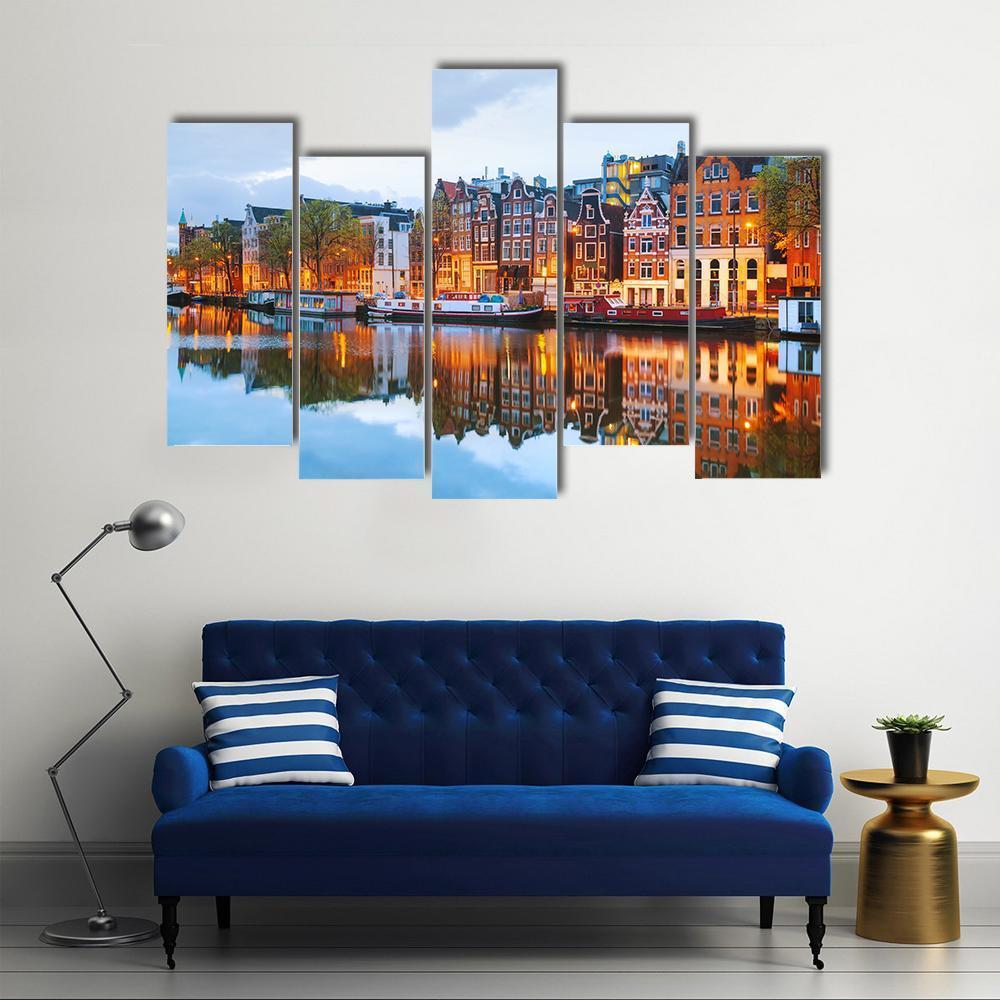 Netherlands With Amstel River Canvas Wall Art-5 Pop-Gallery Wrap-47&quot; x 32&quot;-Tiaracle