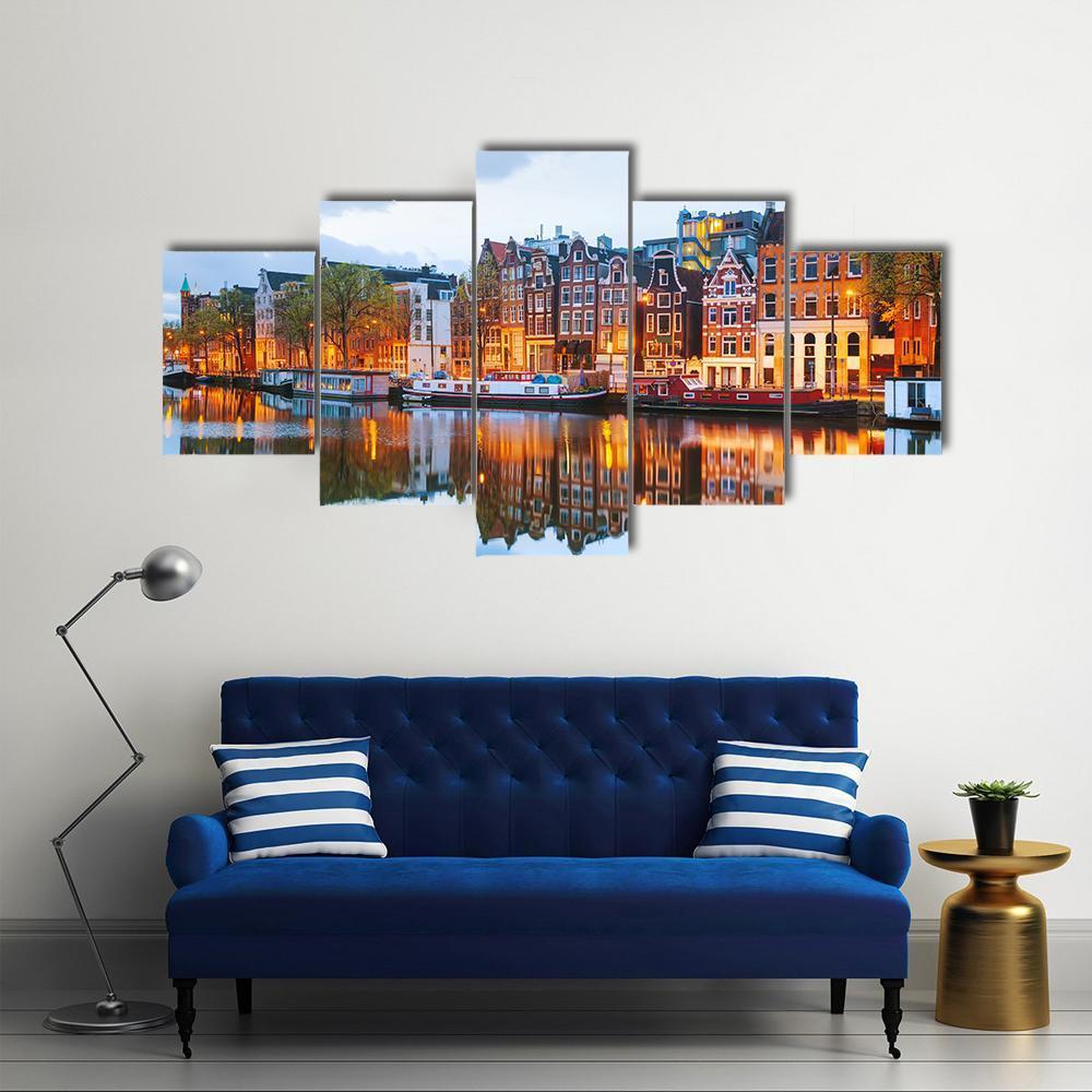 Netherlands With Amstel River Canvas Wall Art-5 Star-Gallery Wrap-62&quot; x 32&quot;-Tiaracle