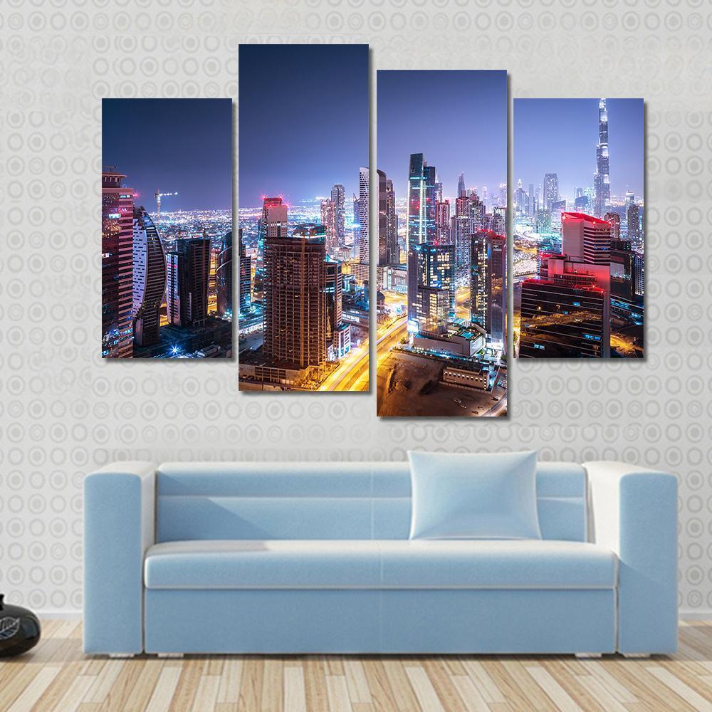 Night Cityscape Of Dubai Canvas Wall Art-4 Pop-Gallery Wrap-50" x 32"-Tiaracle