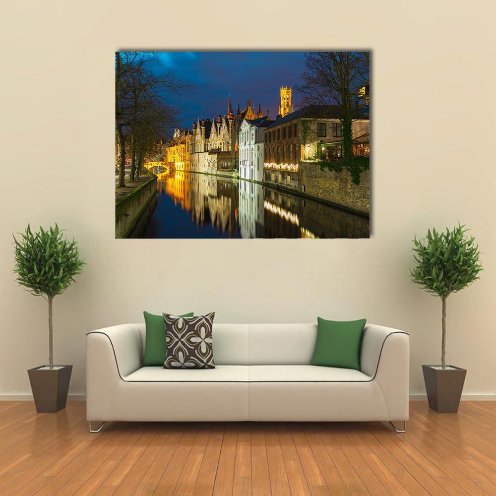 Green Canal In Bruges Canvas Wall Art-1 Piece-Gallery Wrap-48" x 32"-Tiaracle