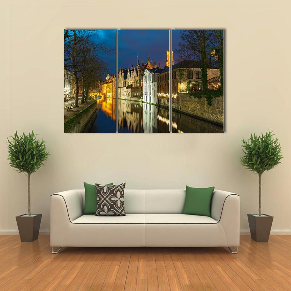 Green Canal In Bruges Canvas Wall Art-3 Horizontal-Gallery Wrap-37" x 24"-Tiaracle