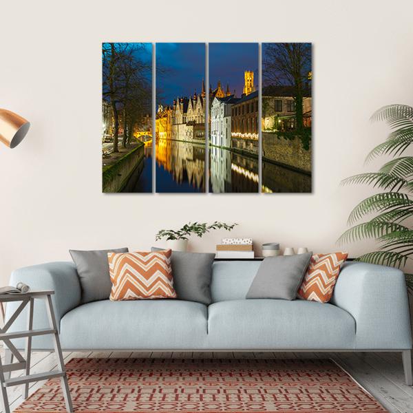 Green Canal In Bruges Canvas Wall Art-4 Horizontal-Gallery Wrap-34" x 24"-Tiaracle