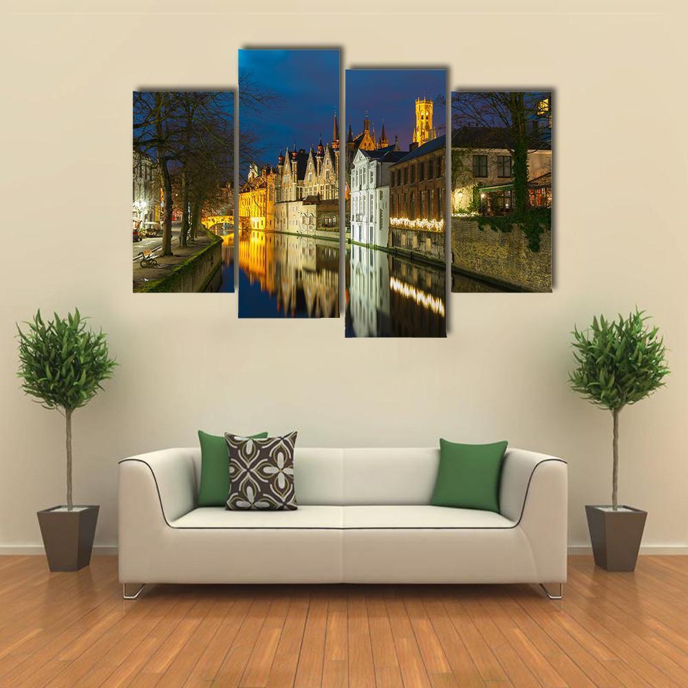 Green Canal In Bruges Canvas Wall Art-4 Pop-Gallery Wrap-50" x 32"-Tiaracle
