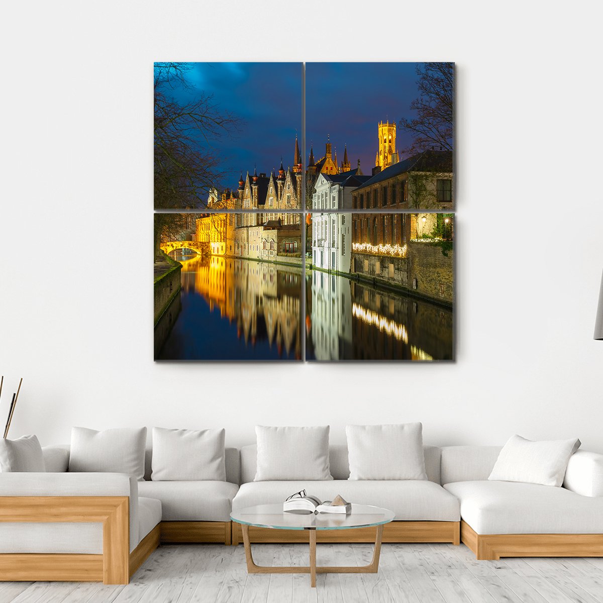Green Canal In Bruges Canvas Wall Art-4 Square-Gallery Wrap-17" x 17"-Tiaracle