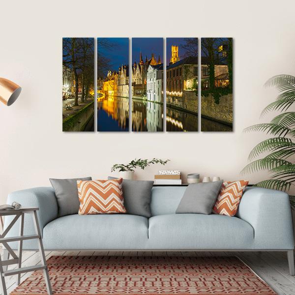 Green Canal In Bruges Canvas Wall Art-5 Horizontal-Gallery Wrap-22" x 12"-Tiaracle