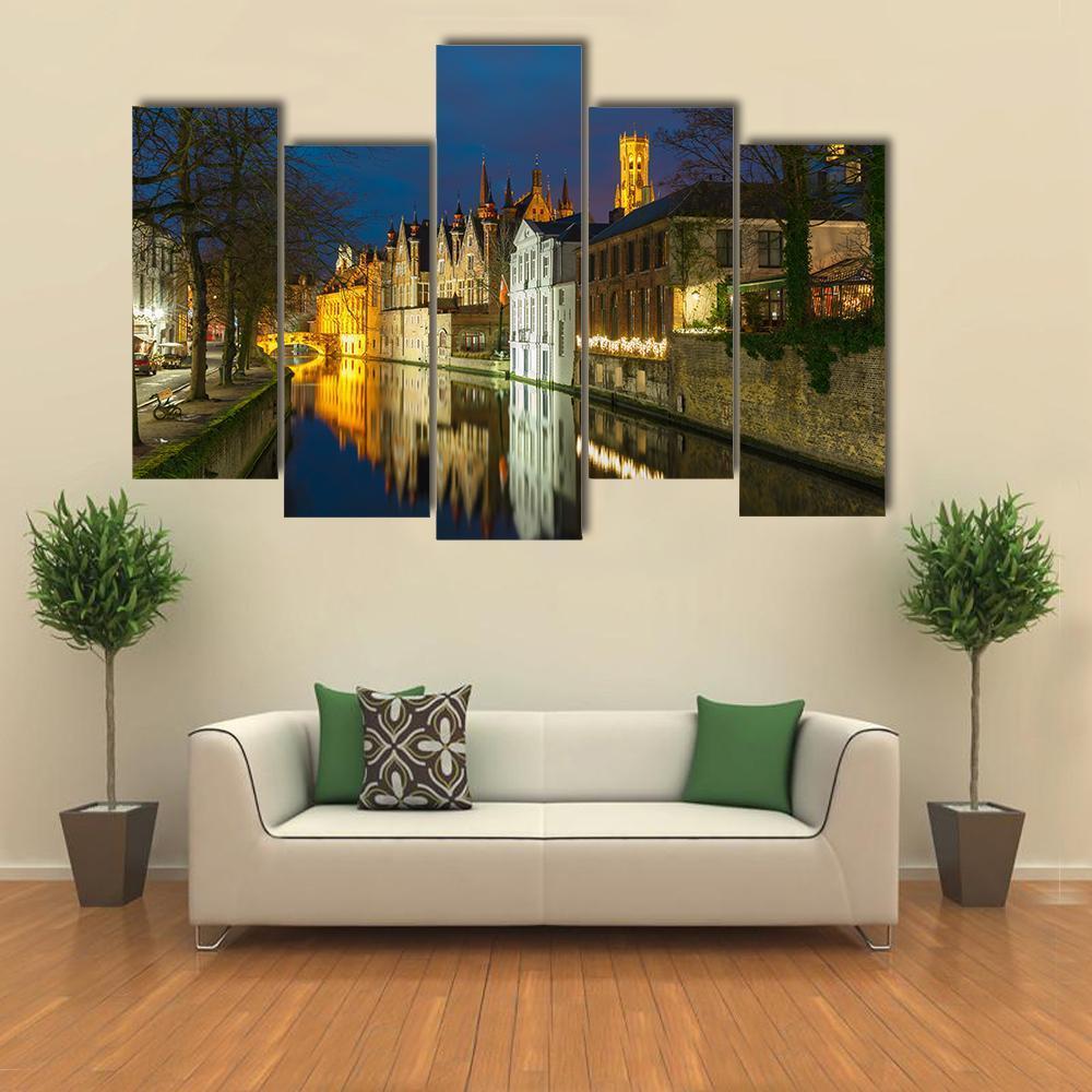 Green Canal In Bruges Canvas Wall Art-5 Pop-Gallery Wrap-47" x 32"-Tiaracle