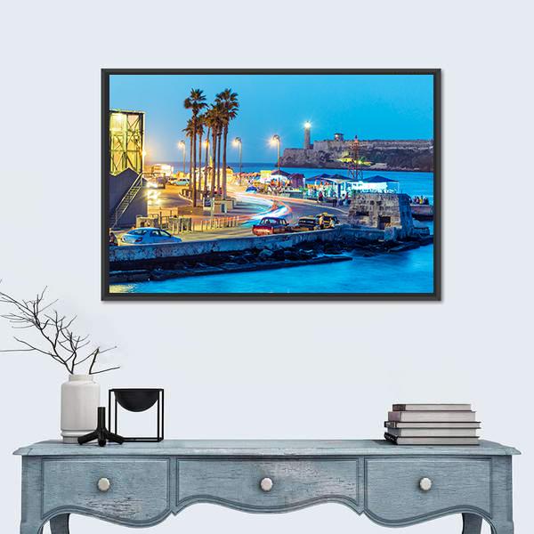 Night Falling In Old Havana Canvas Wall Art-1 Piece-Floating Frame-24" x 16"-Tiaracle