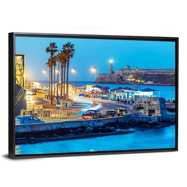Night Falling In Old Havana Canvas Wall Art-3 Horizontal-Gallery Wrap-25" x 16"-Tiaracle