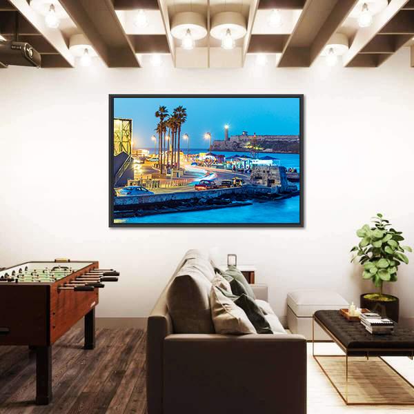 Night Falling In Old Havana Canvas Wall Art-3 Horizontal-Gallery Wrap-25" x 16"-Tiaracle