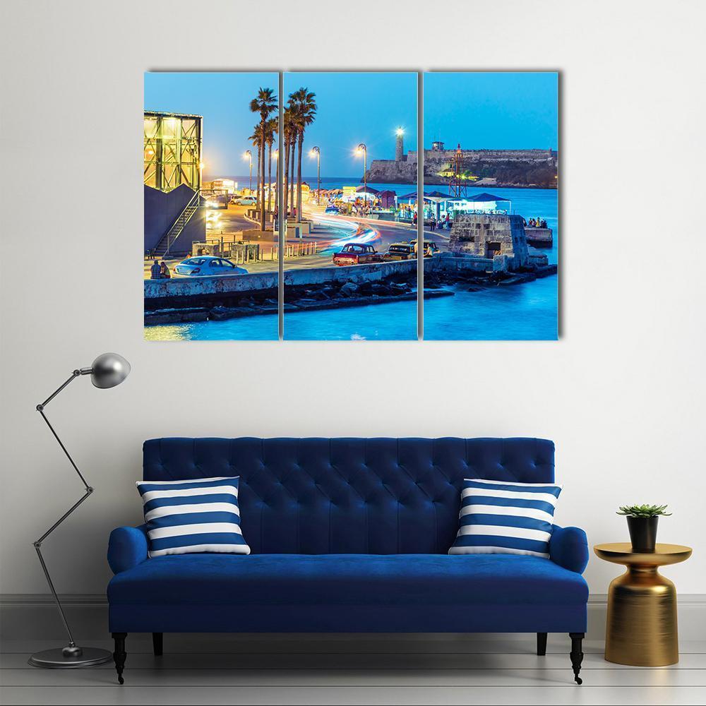 Night Falling In Old Havana Canvas Wall Art-3 Horizontal-Gallery Wrap-37" x 24"-Tiaracle