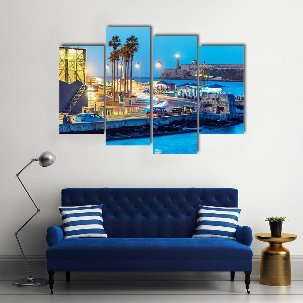Night Falling In Old Havana Canvas Wall Art-4 Pop-Gallery Wrap-50" x 32"-Tiaracle